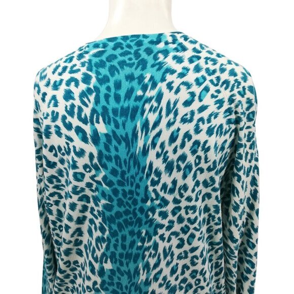 Quacker Factory Blue Leopard Print Sequin Lightweight Cardigan Sweater Size S - Picture 10 of 12